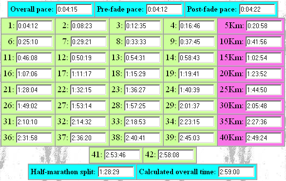 Marathon Time Chart